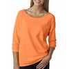 Next Level Women's Neon Heather Orange Terry Raw-Edge 3/4-Sleeve Raglan Tee