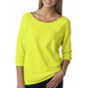 Next Level Women's Neon Yellow Terry Raw-Edge 3/4-Sleeve Raglan Tee