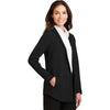 Port Authority Women's Deep Black/Charcoal Heather Interlock Cardigan