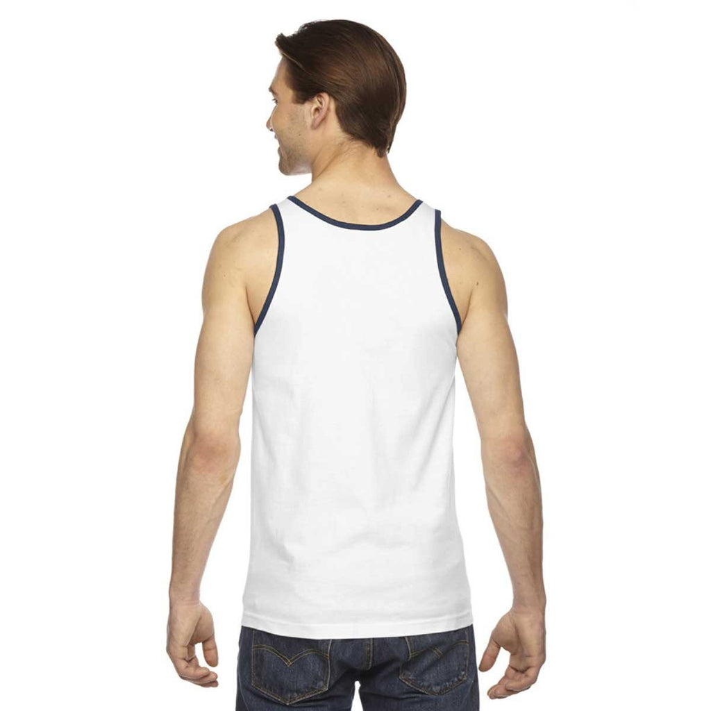 American Apparel Unisex White/Navy Fine Jersey Tank