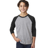 Next Level Youth Black/Dark Gray Heather CVC 3/4-Sleeve Raglan Tee