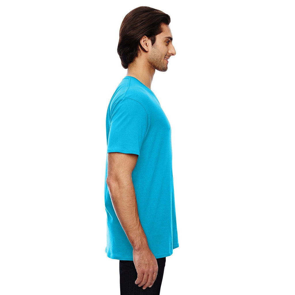 Anvil Men's Caribbean Blue 3.2 oz. Featherweight Short-Sleeve V-Neck T-Shirt
