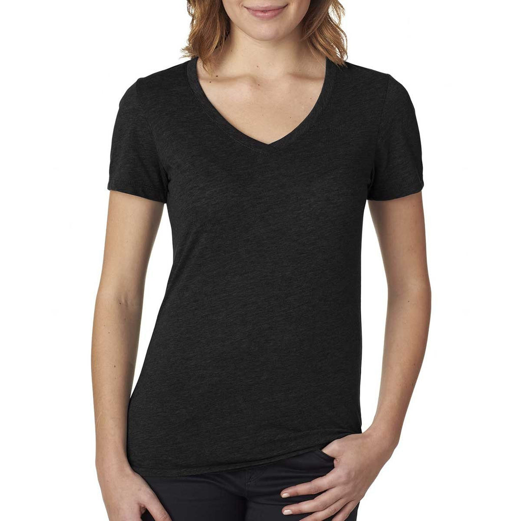 Next Level Women's Black Poly/Cotton V Neck Tee 