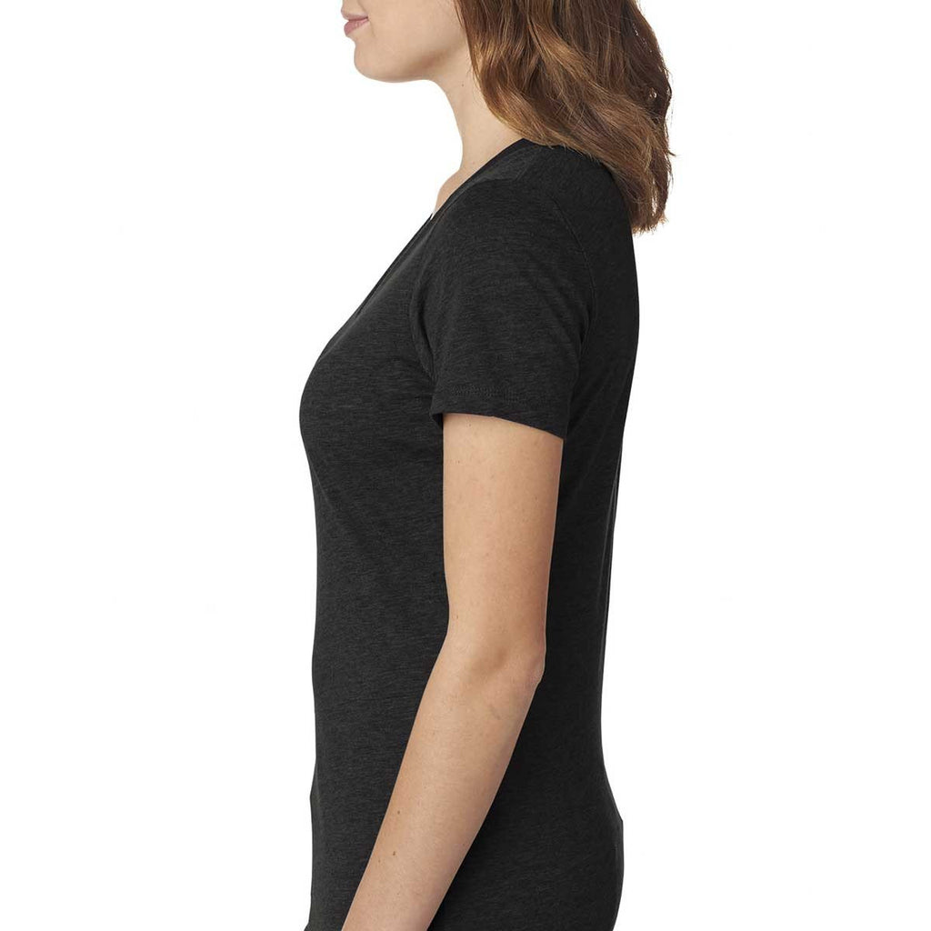 Next Level Women's Black Poly/Cotton V Neck Tee