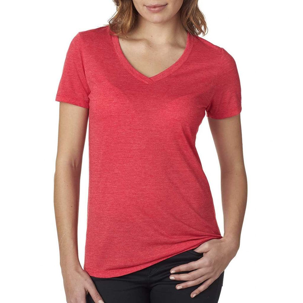 Next Level Women's Red Poly/Cotton V Neck Tee 
