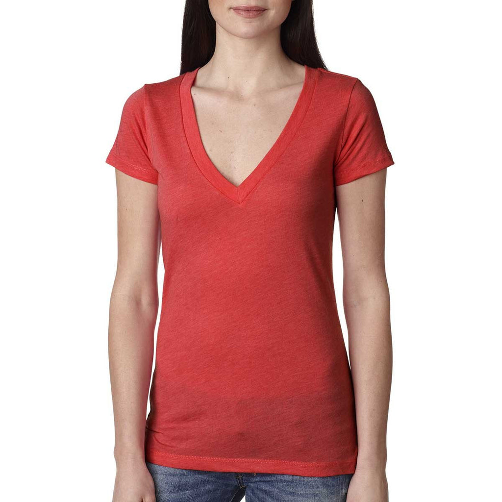 Next Level Women's Vintage Red Triblend Deep-V Tee