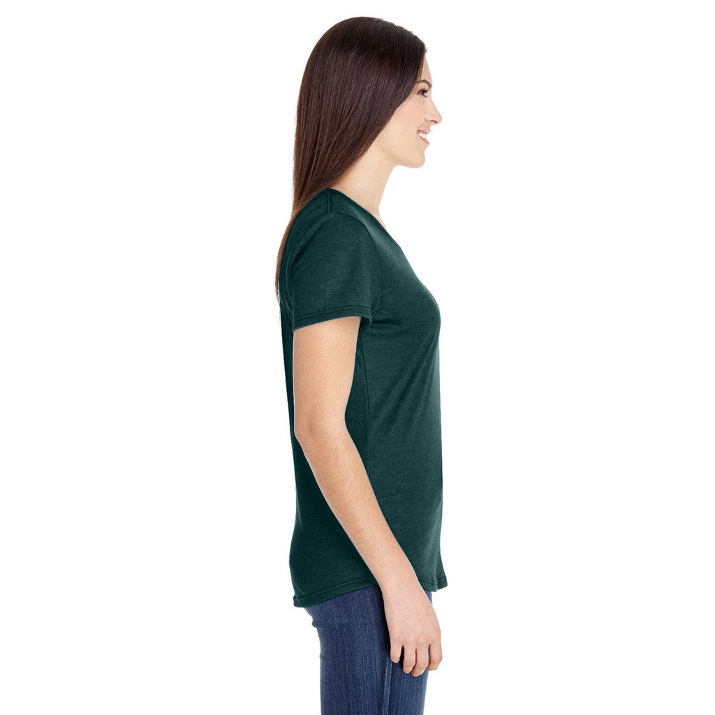 Anvil Women's Heather Dark Green Triblend Scoop Neck T-Shirt