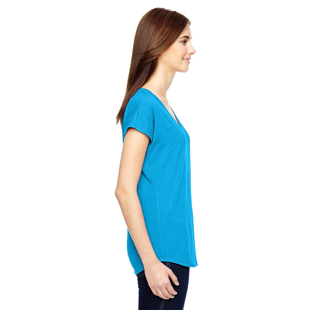 Anvil Women's Heather Caribbean Blue Triblend V-Neck T-Shirt