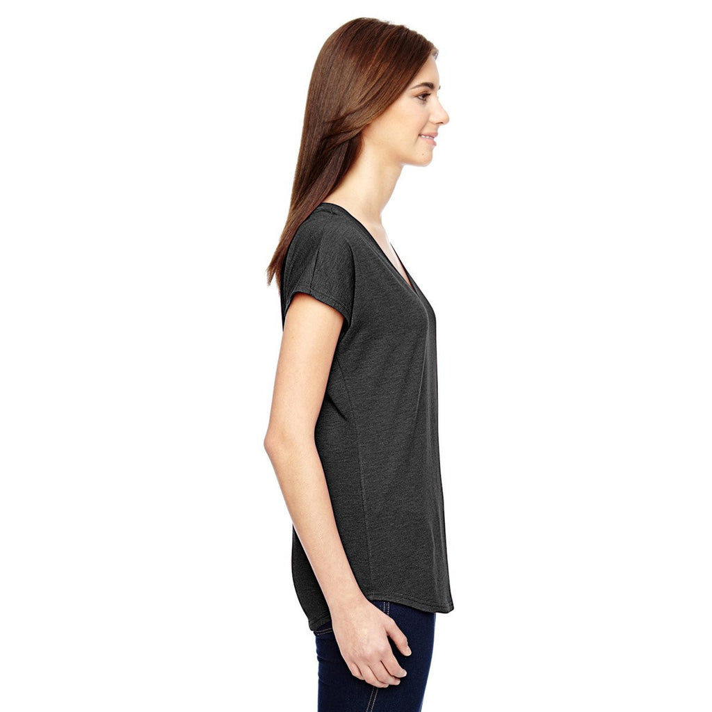 Anvil Women's Heather Dark Grey Triblend V-Neck T-Shirt