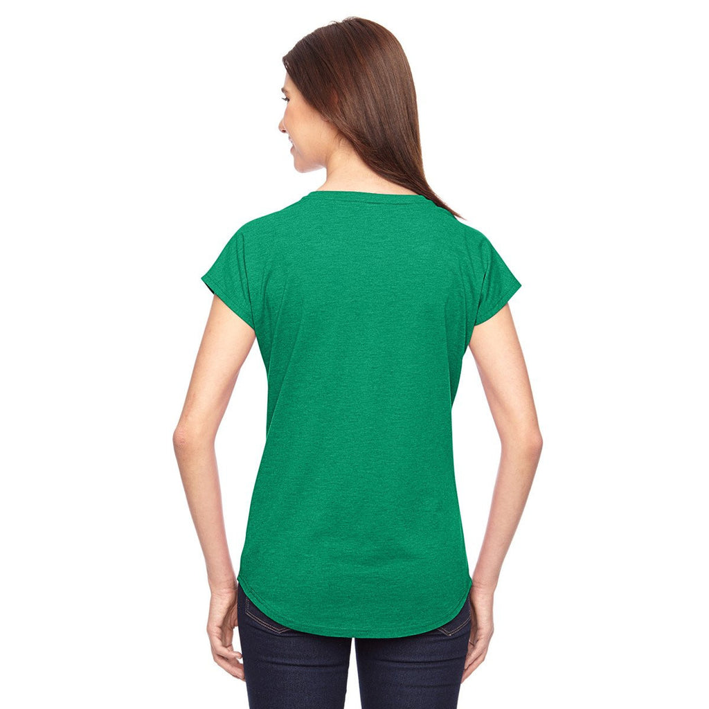 Anvil Women's Heather Green Triblend V-Neck T-Shirt