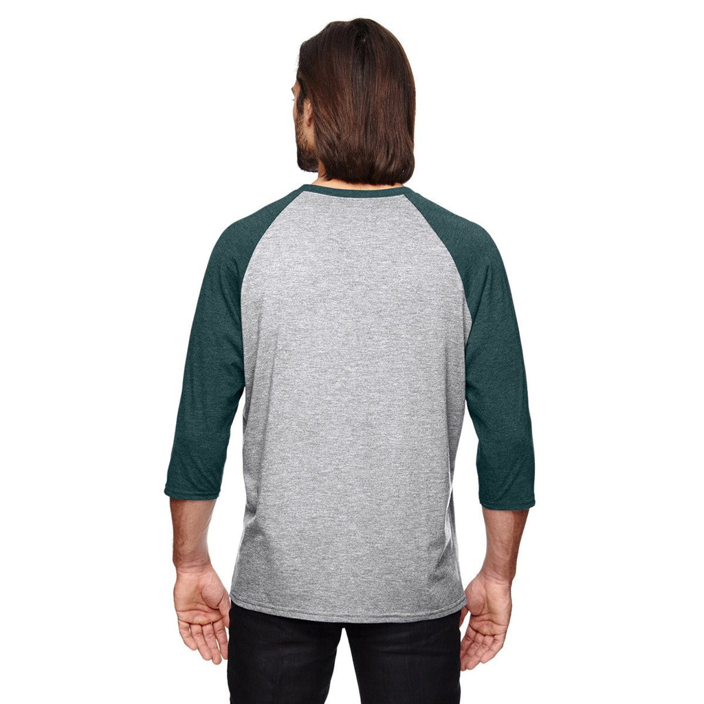Anvil Men's Heather Grey/Heather Dark Green Triblend 3/4-Sleeve Raglan T-Shirt