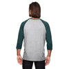 Anvil Men's Heather Grey/Heather Dark Green Triblend 3/4-Sleeve Raglan T-Shirt