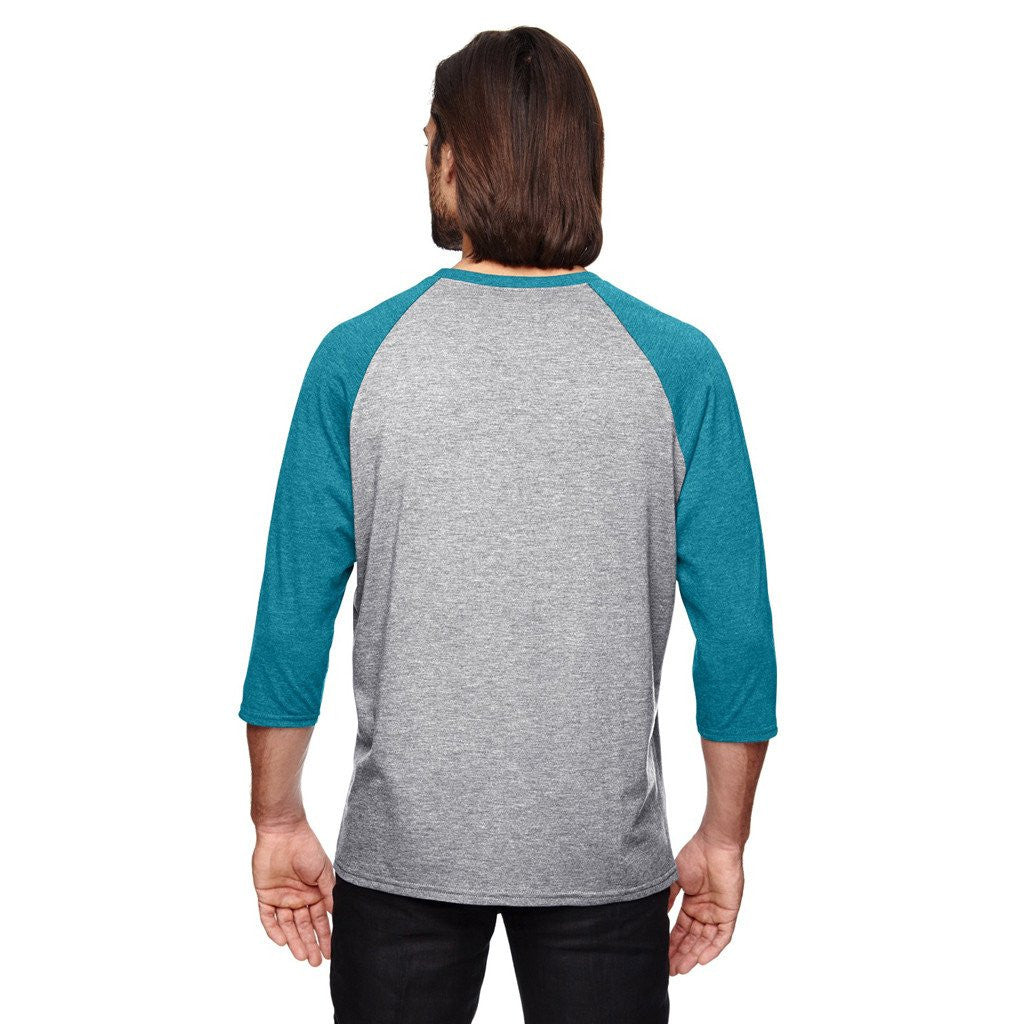 Anvil Men's Heather Grey/Heather Galop Blue Triblend 3/4-Sleeve Raglan T-Shirt