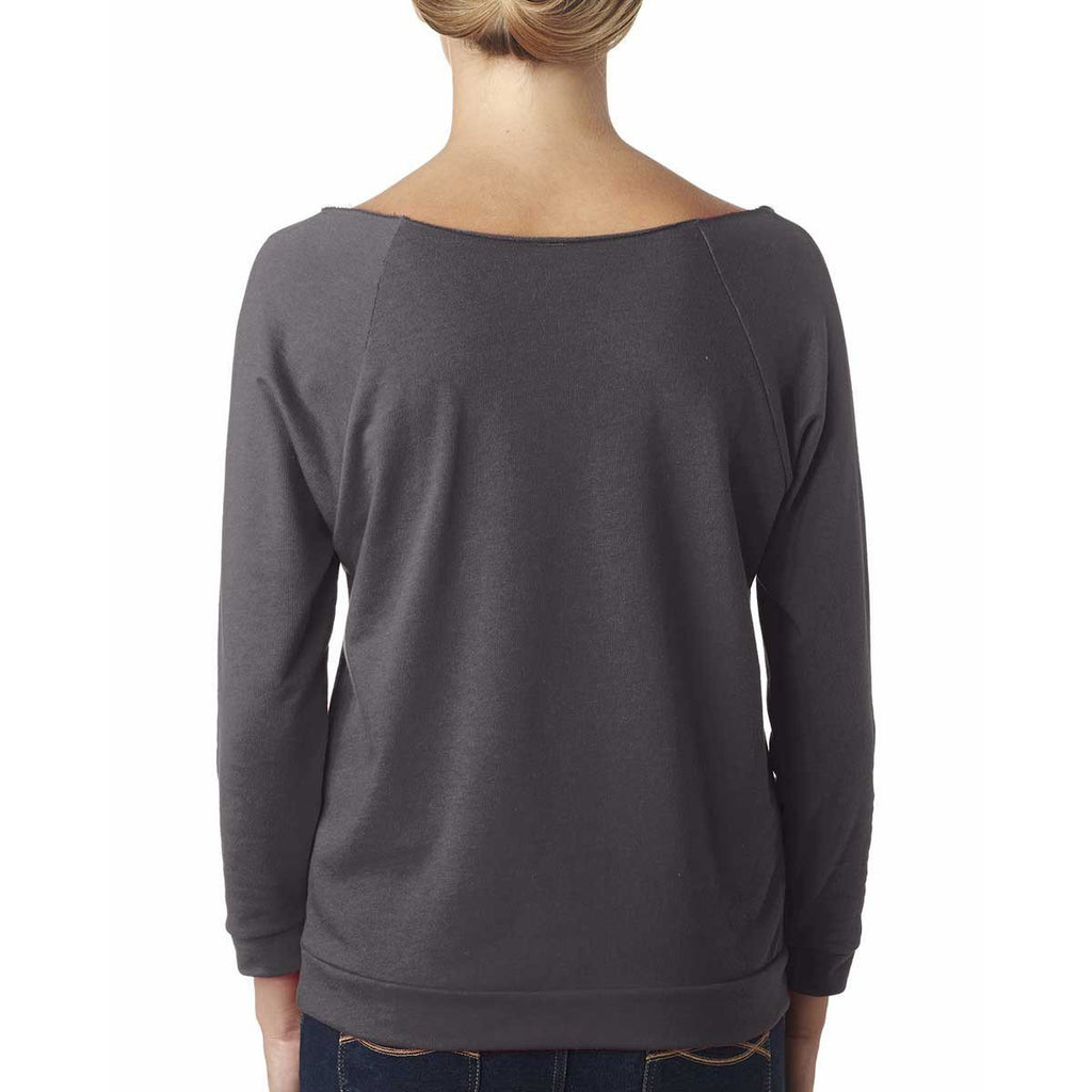 Next Level Women's Dark Gray Terry Raw-Edge 3/4-Sleeve Raglan Tee
