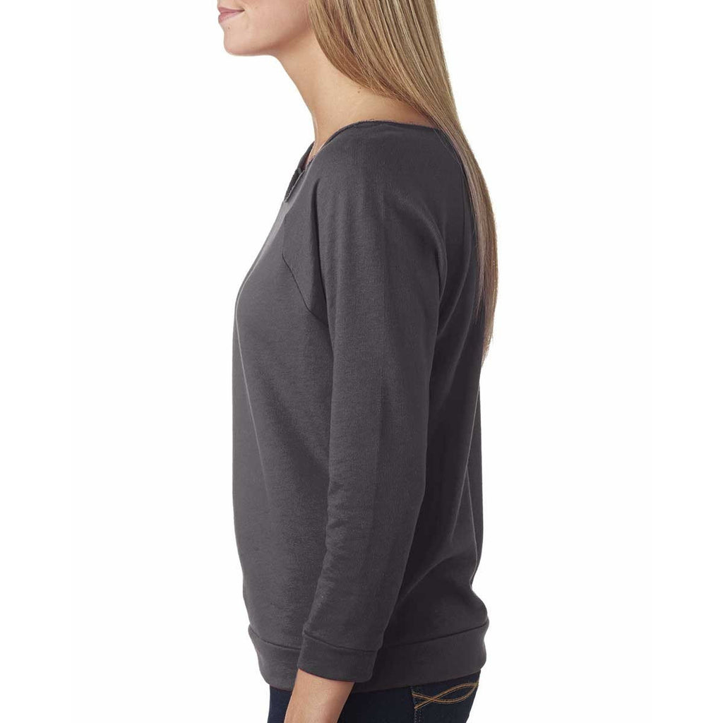 Next Level Women's Dark Gray Terry Raw-Edge 3/4-Sleeve Raglan Tee