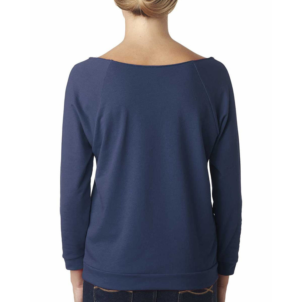 Next Level Women's Indigo Terry Raw-Edge 3/4-Sleeve Raglan Tee