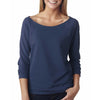 Next Level Women's Indigo Terry Raw-Edge 3/4-Sleeve Raglan Tee