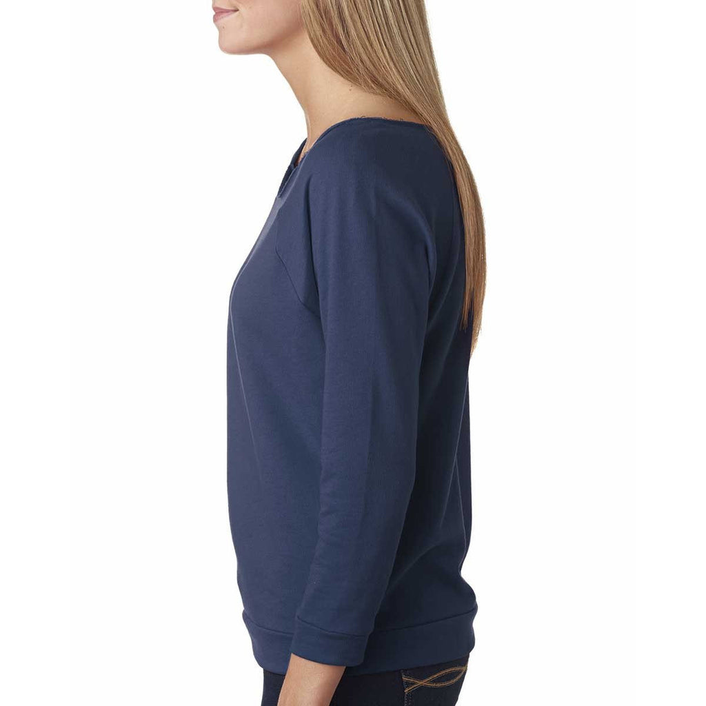 Next Level Women's Indigo Terry Raw-Edge 3/4-Sleeve Raglan Tee