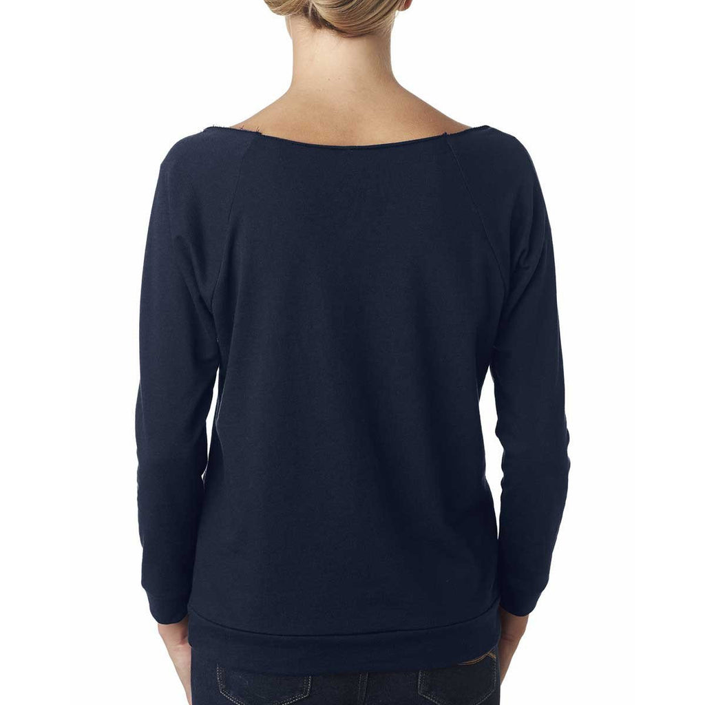 Next Level Women's Midnight Navy Terry Raw-Edge 3/4-Sleeve Raglan Tee