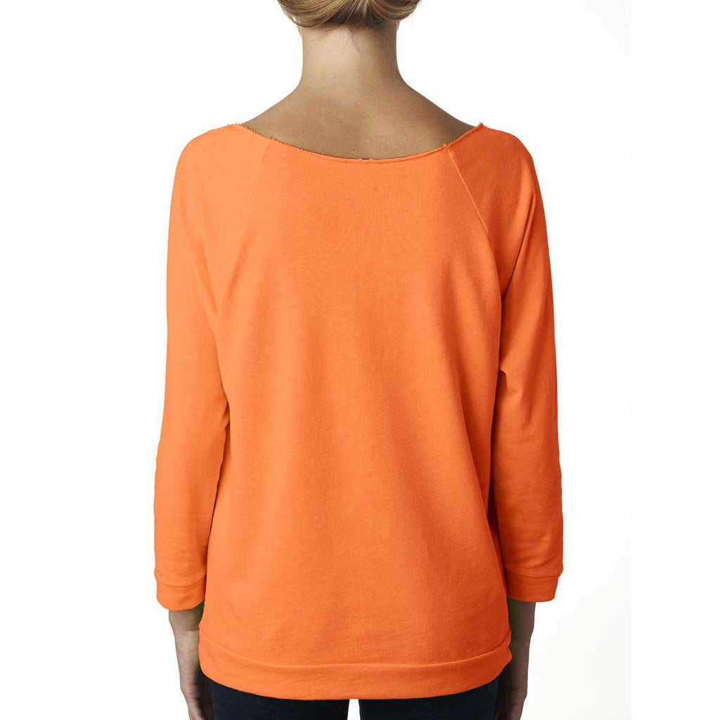 Next Level Women's Neon Heather Orange Terry Raw-Edge 3/4-Sleeve Raglan Tee