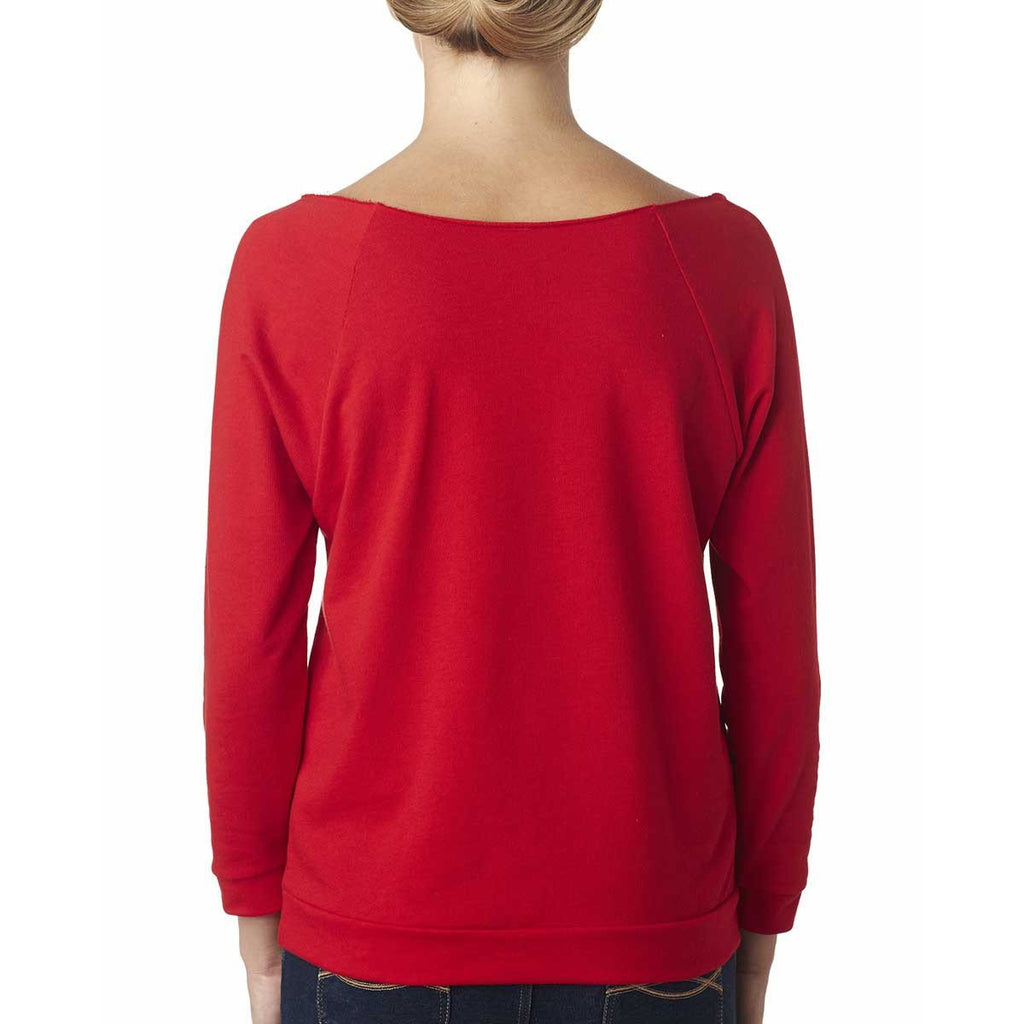 Next Level Women's Red Terry Raw-Edge 3/4-Sleeve Raglan Tee