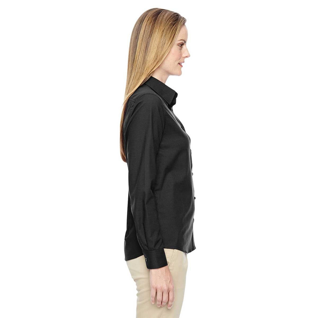 North End Women's Black Paramount Wrinkle-Resistant Twill Checkered Shirt