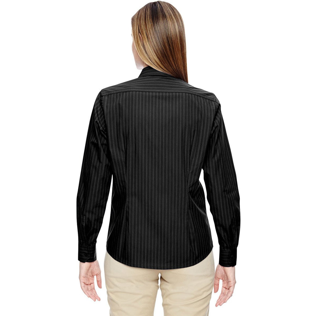 North End Women's Black Align Wrinkle-Resistant Dobby Vertical Striped Shirt