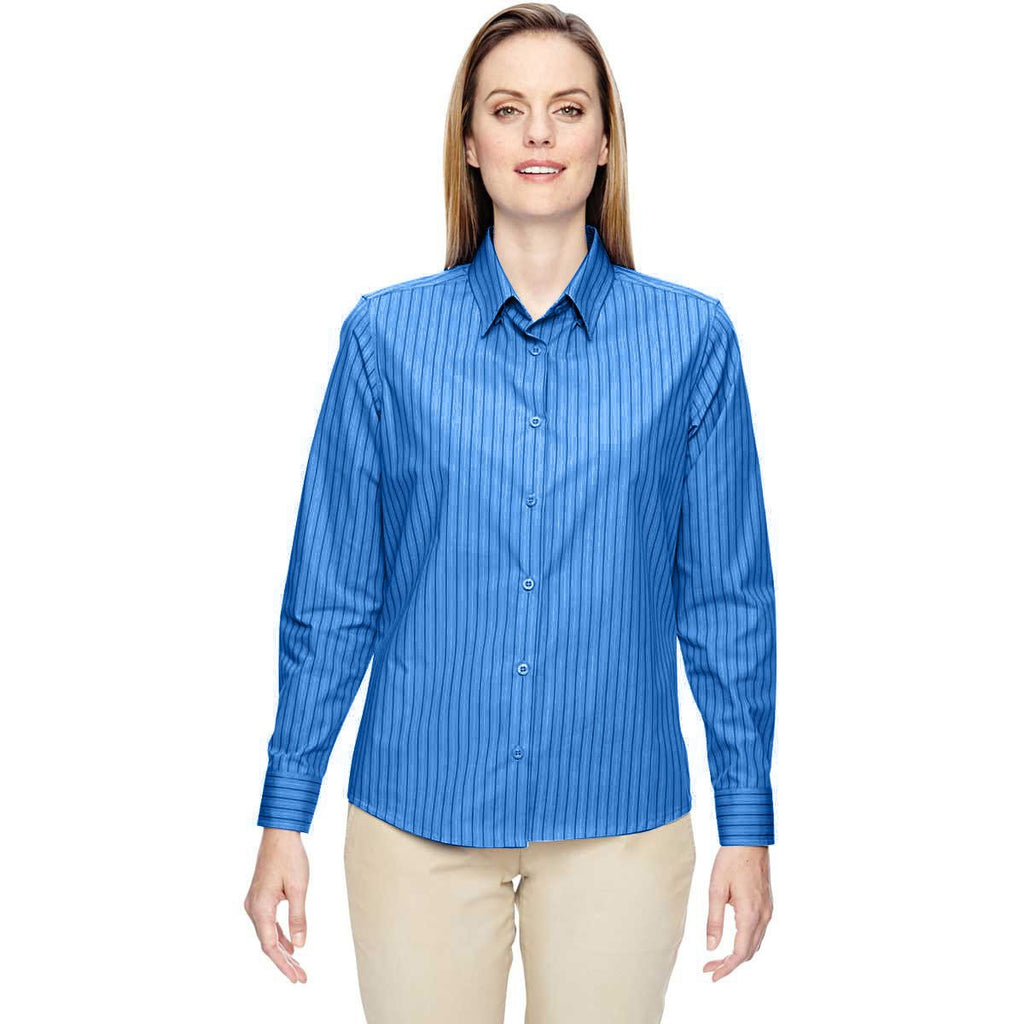 North End Women's Deep Blue Align Wrinkle-Resistant Dobby Vertical Striped Shirt
