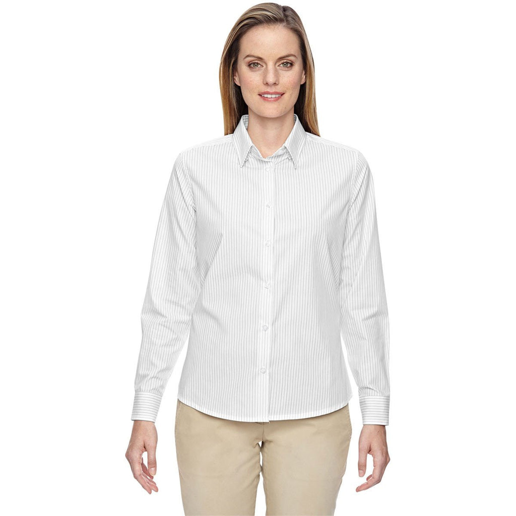 North End Women's White Align Wrinkle-Resistant Dobby Vertical Striped Shirt