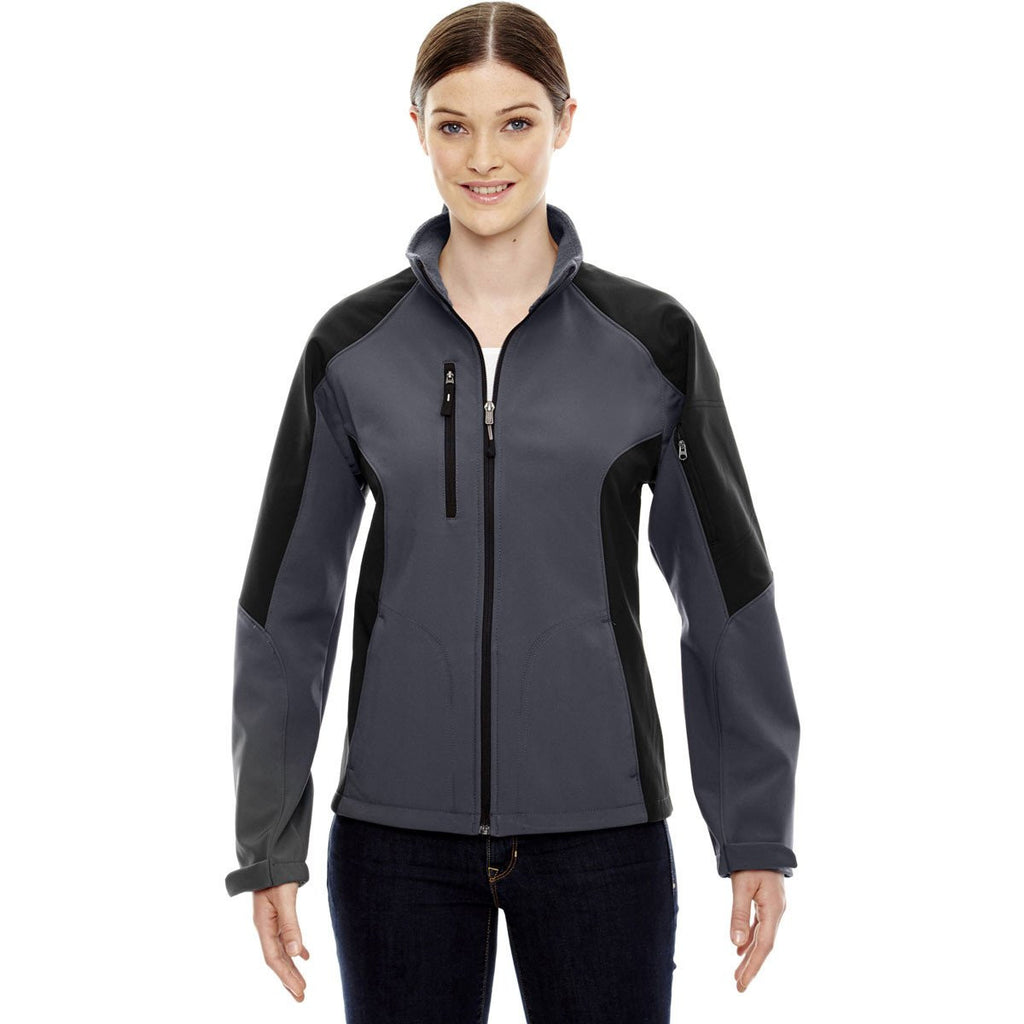 North End Women's Fossil Grey Compass Colorblock Three-Layer Fleece Bonded Soft Shell Jacket