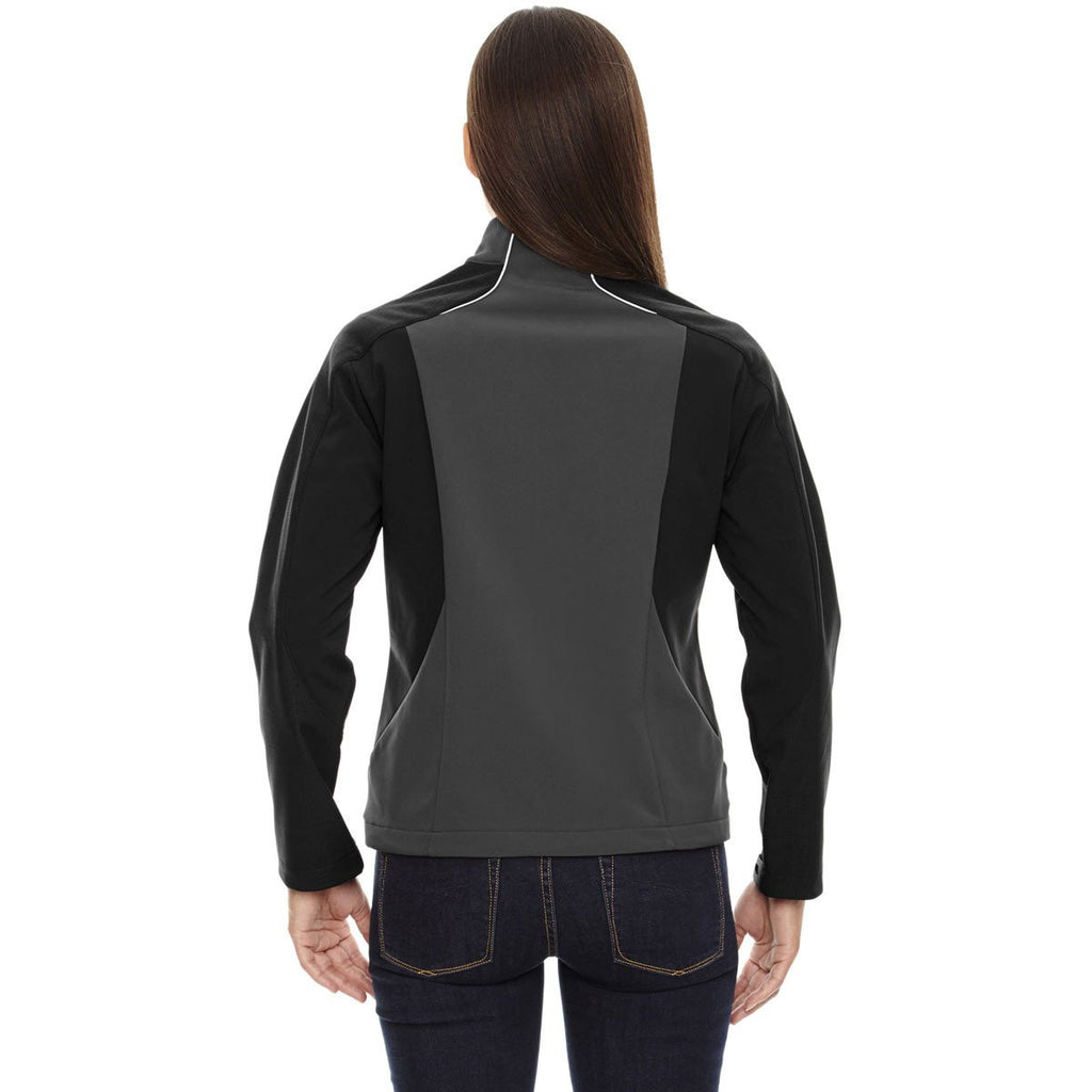 North End Women's Black Silk Terrain Colorblock Soft Shell with Embossed Print