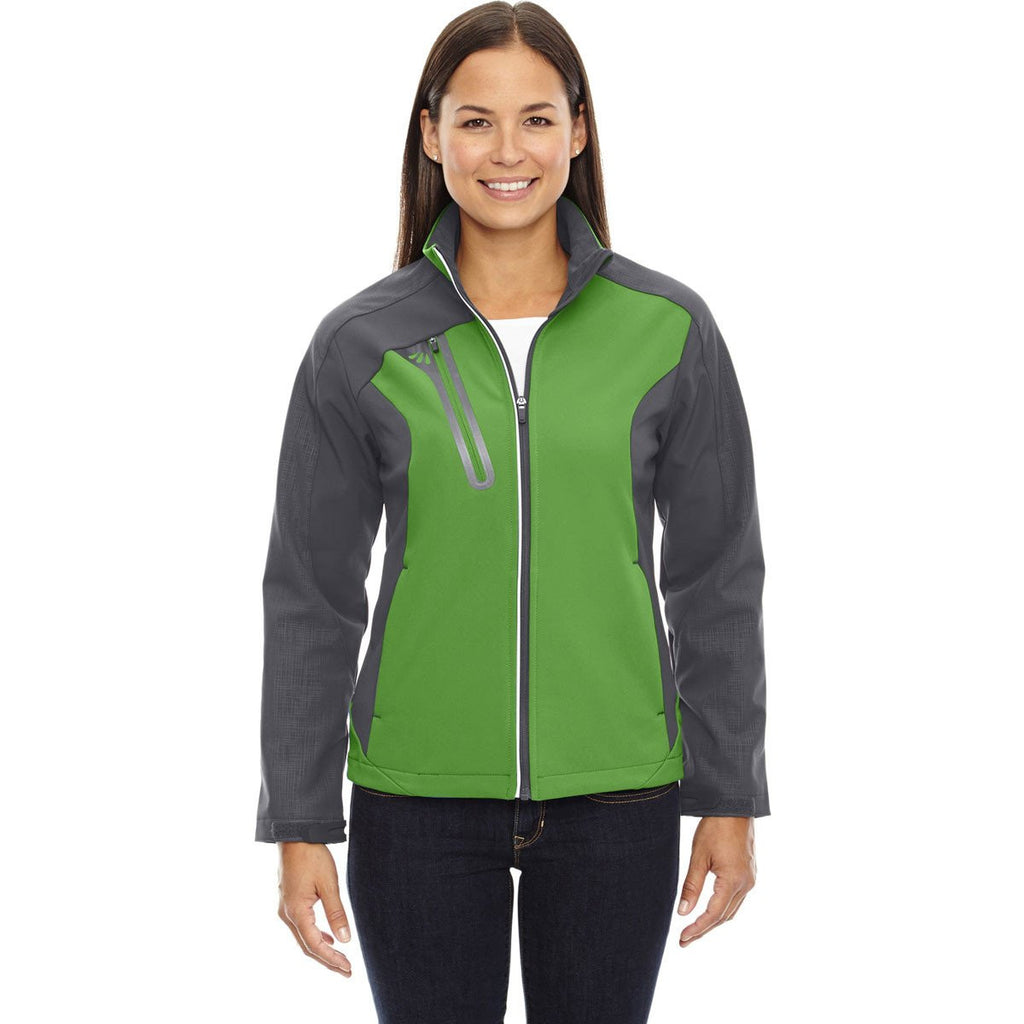 North End Women's Valley Green Terrain Colorblock Soft Shell with Embossed Print