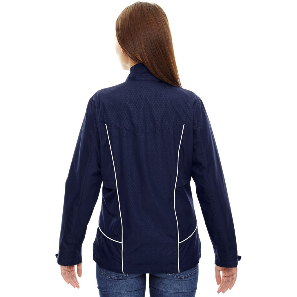 North End Women's Classic Navy Tempo Lightweight Recycled Polyester Jacket with Embossed Print
