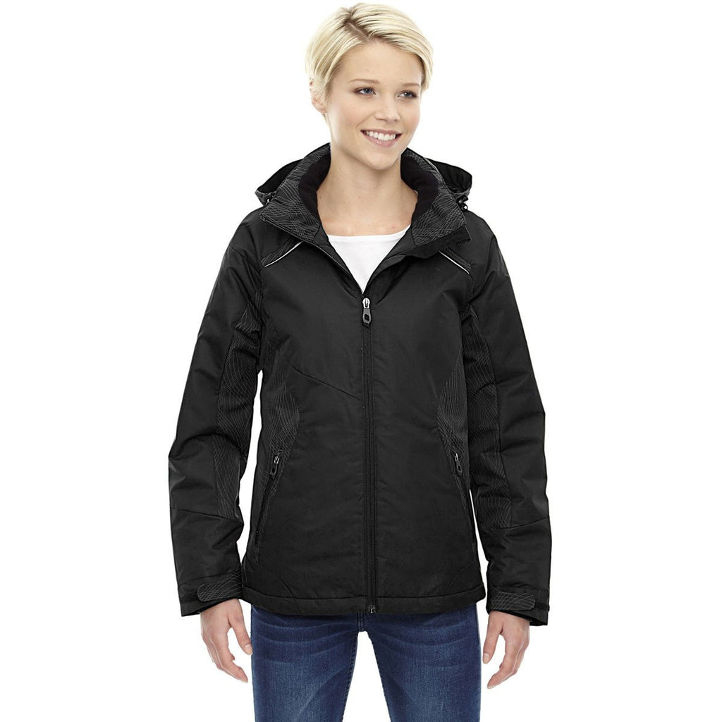 North End Women's Black Linear Insulated Jacket with Print