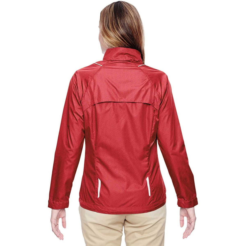 North End Women's Flame Red Sustain Lightweight Recycled Polyester Dobby Jacket with Print