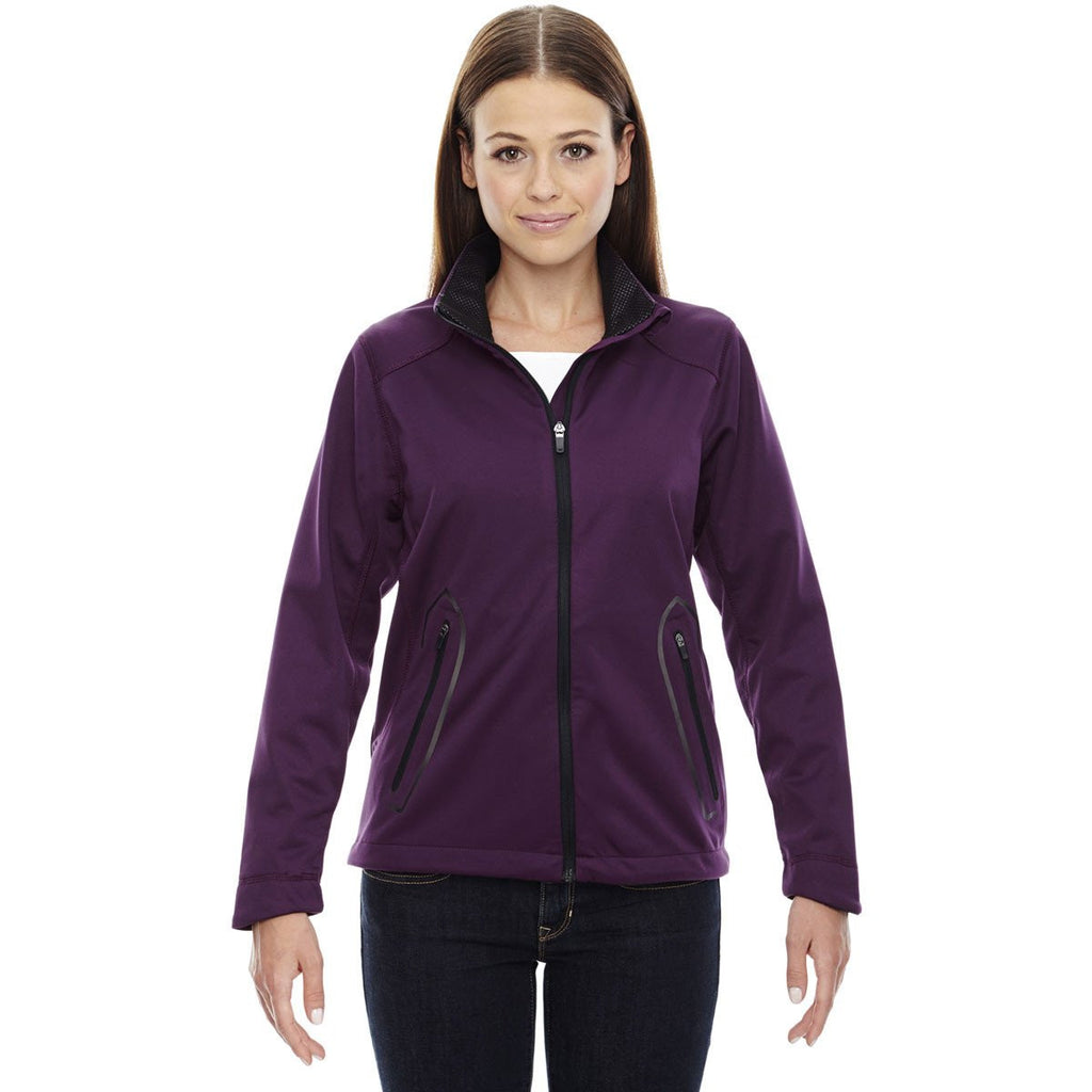 North End Women's Mulberry Purple Splice Soft Shell Jacket with Laser Welding