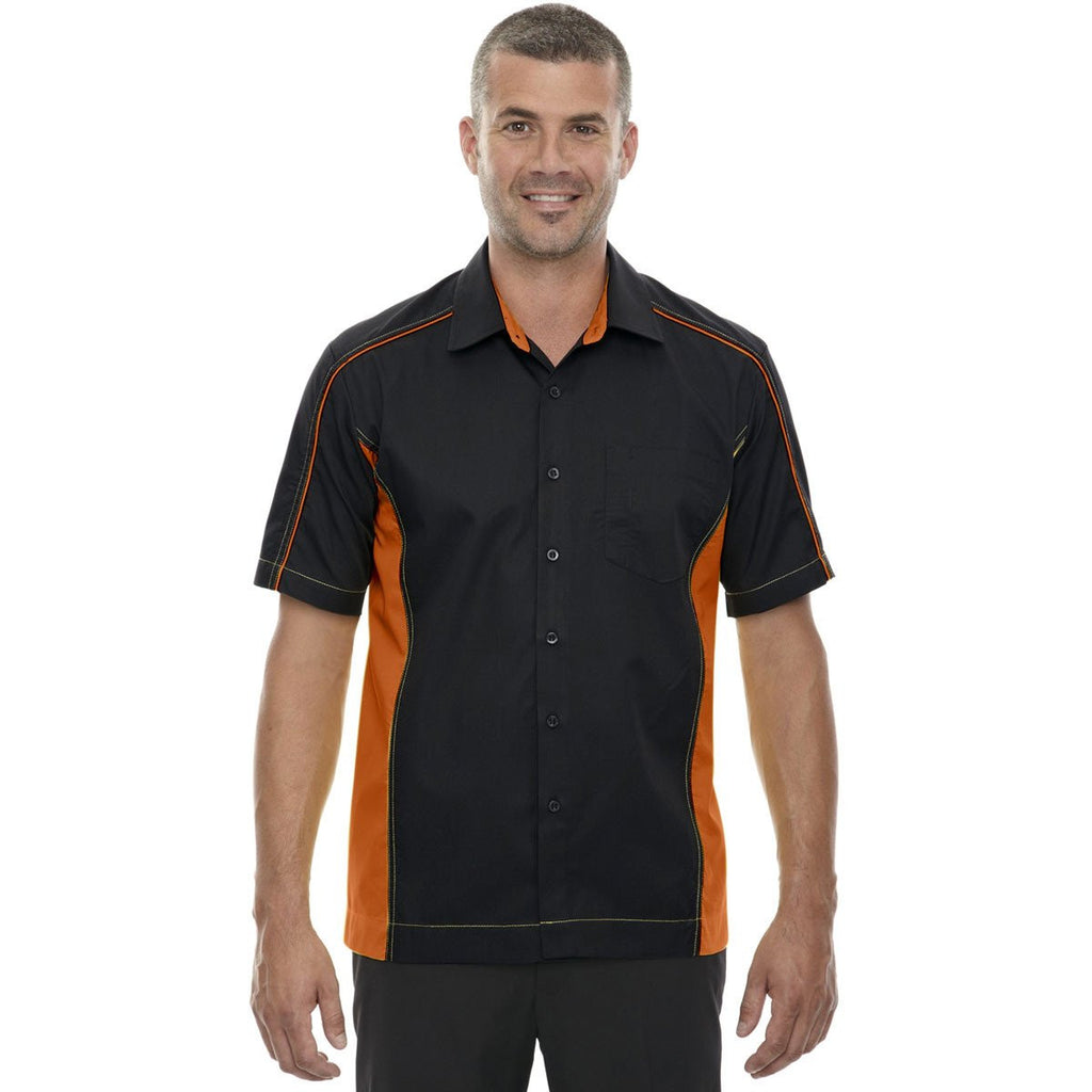 North End Men's Black/Orange Tall Fuse Colorblock Twill Shirt