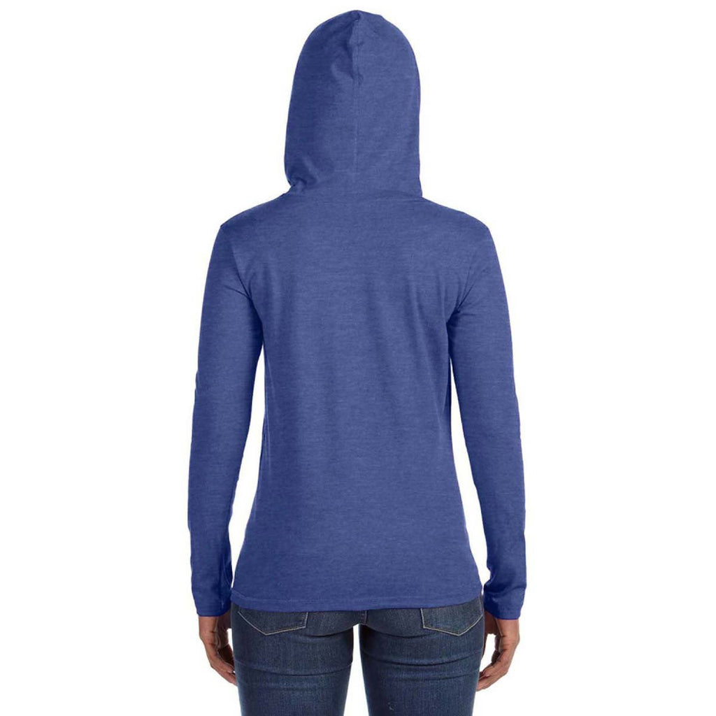 Anvil Women's Heather Blue/Neon Yellow Long-Sleeve Hooded T-Shirt