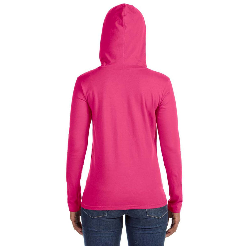 Anvil Women's Heather Pink/Neon Yellow Long-Sleeve Hooded T-Shirt
