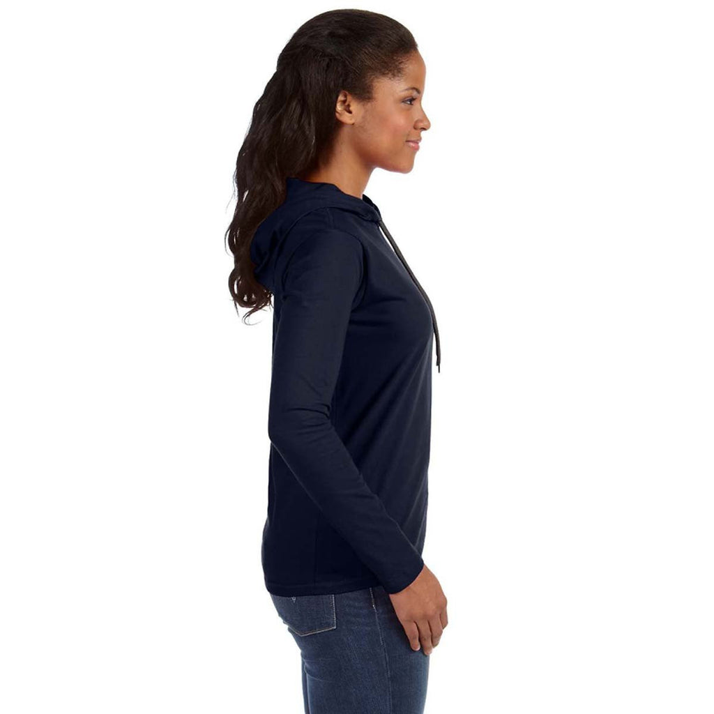 Anvil Women's Navy/Dark Grey Long-Sleeve Hooded T-Shirt