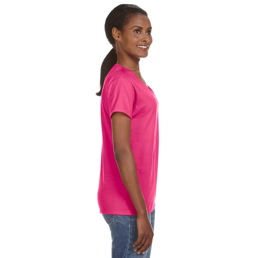 Anvil Women's Hot Pink Lightweight V-Neck T-Shirt
