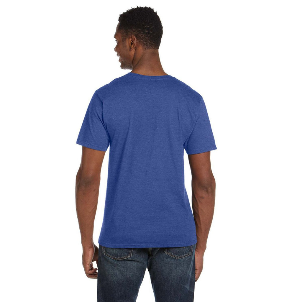 Anvil Men's Heather Blue Lightweight V-Neck T-Shirt