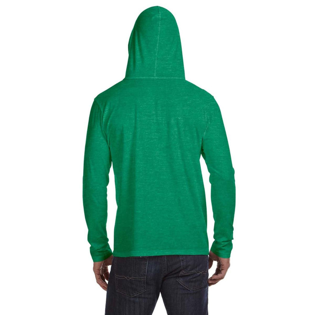 Anvil Men's Heather Green Lightweight Long-Sleeve Hooded T-Shirt