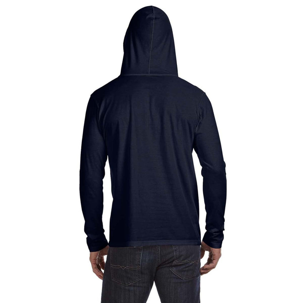 Anvil Men's Navy Lightweight Long-Sleeve Hooded T-Shirt