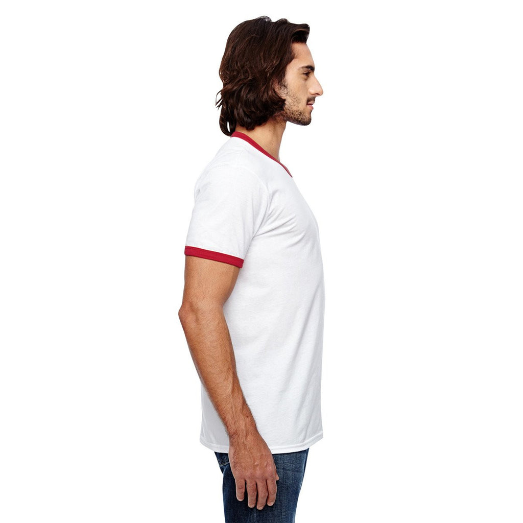 Anvil Men's White/Red Lightweight Ringer T-Shirt