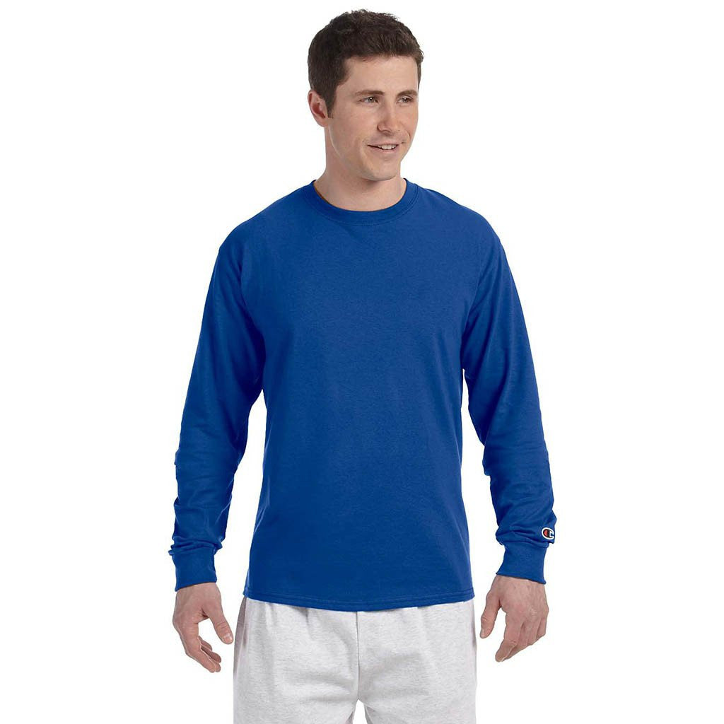 Champion Men's 5.2 oz Royal Blue L/S Tagless T-Shirt