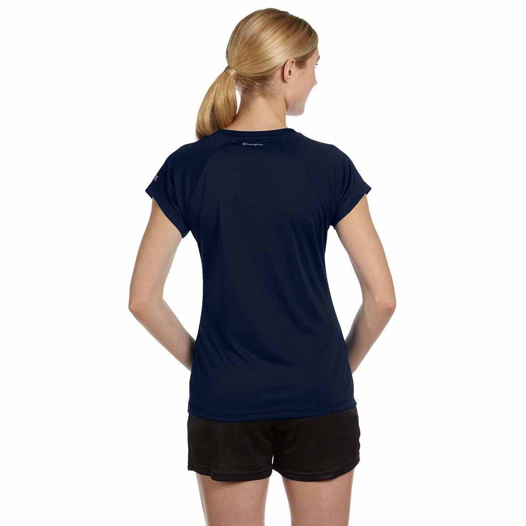 Champion Women's Navy Double Dry 4.1-Ounce V-Neck T-Shirt