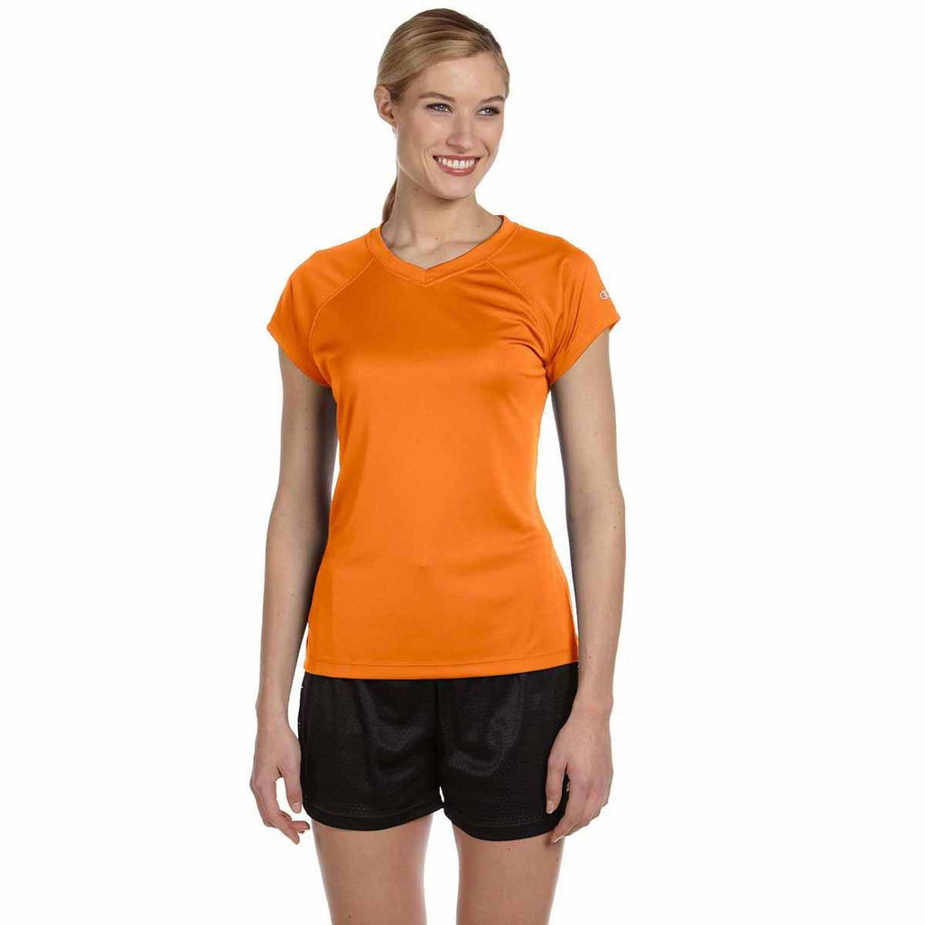 Champion Women's Safety Orange Double Dry 4.1-Ounce V-Neck T-Shirt