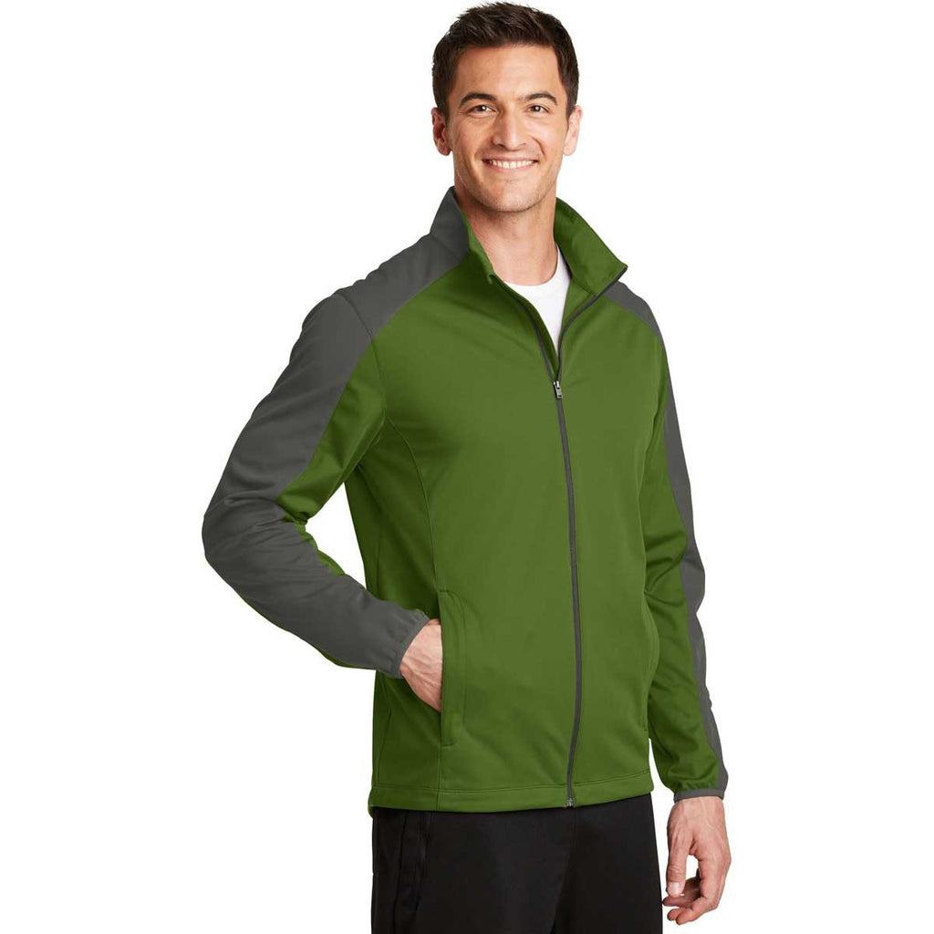 Port Authority Men's Garden Green/Grey Steel Active Colorblock Soft Shell Jacket