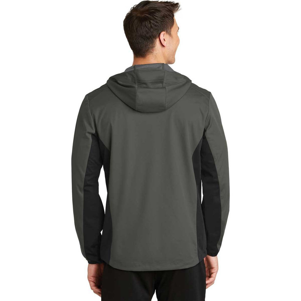 Port Authority Men's Grey Steel/Deep Black Active Hooded Soft Shell Jacket